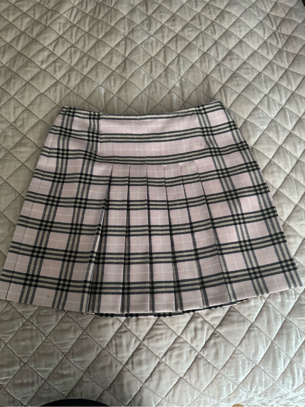 Vintage Pink Plaid Pleated Wool Skirt Made in England Size 8